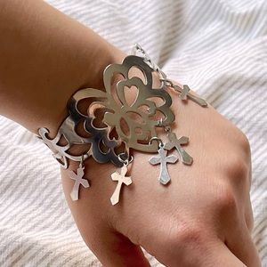 Silver tone cross cuff